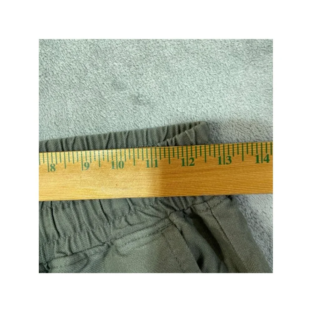 Vintage & Black Men's S Green Cotton Linen Blend Drawstring Pants